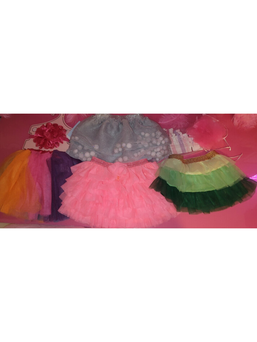 7 PIECE- GIRLS 12 MONTHS BUNDLE 4 - TUTU SKIRTS, 2 HEADBANDS & 1 HAIR TIES - NEW
